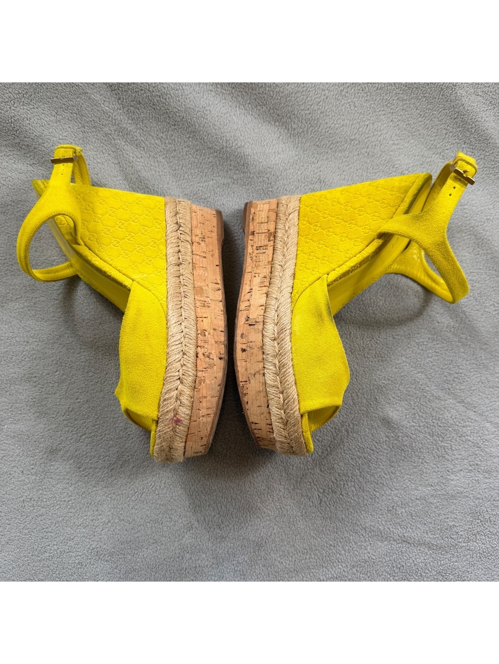 Gucci Microguccissima Yellow Suede Espadrille Platform Wedge Sandals 36.5 - Picture 11 of 13